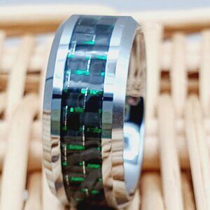 Unisex Tungsten Carbide Ring with Green Carbon Fiber Inlay W324